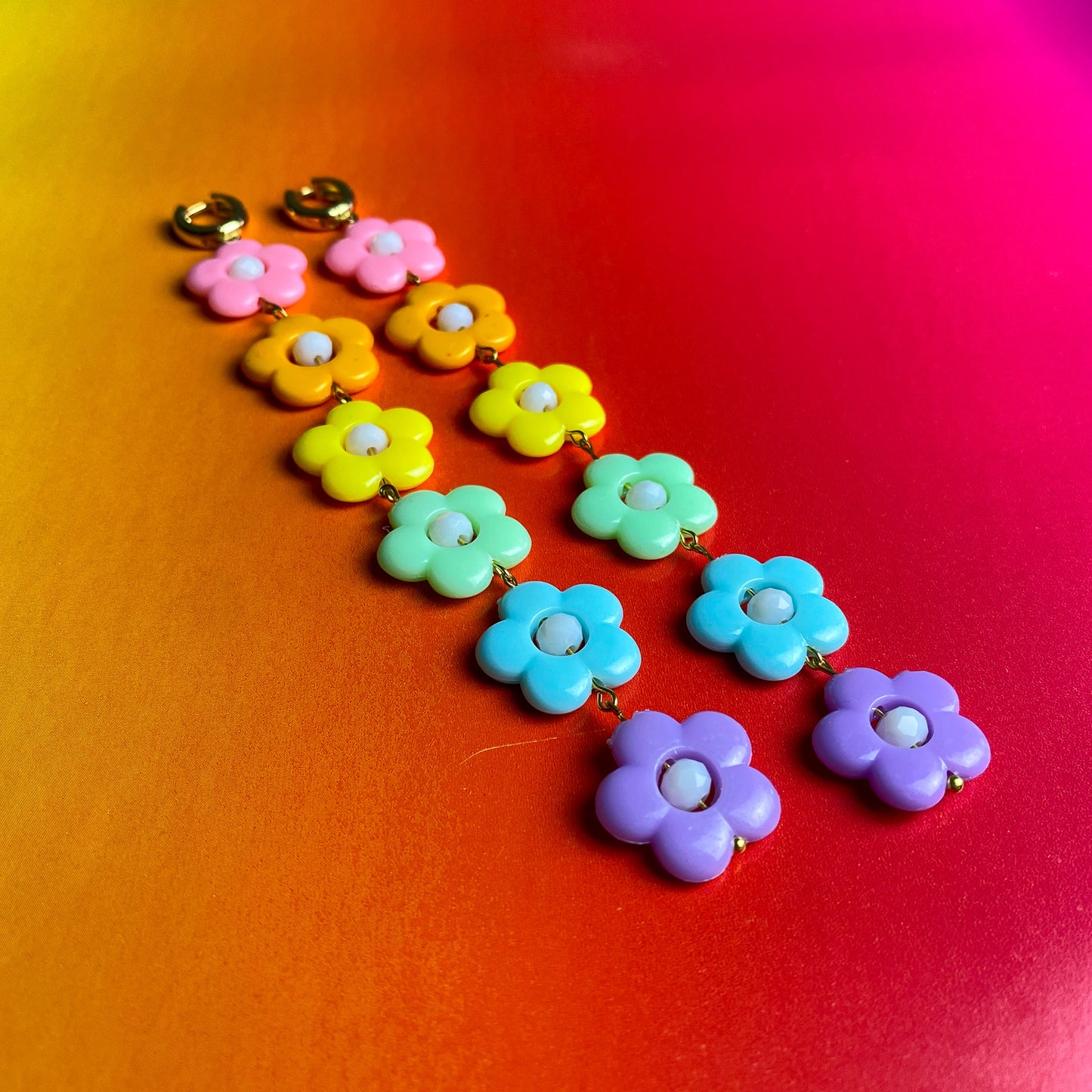 Pastel Rainbow Flower Statement Earrings