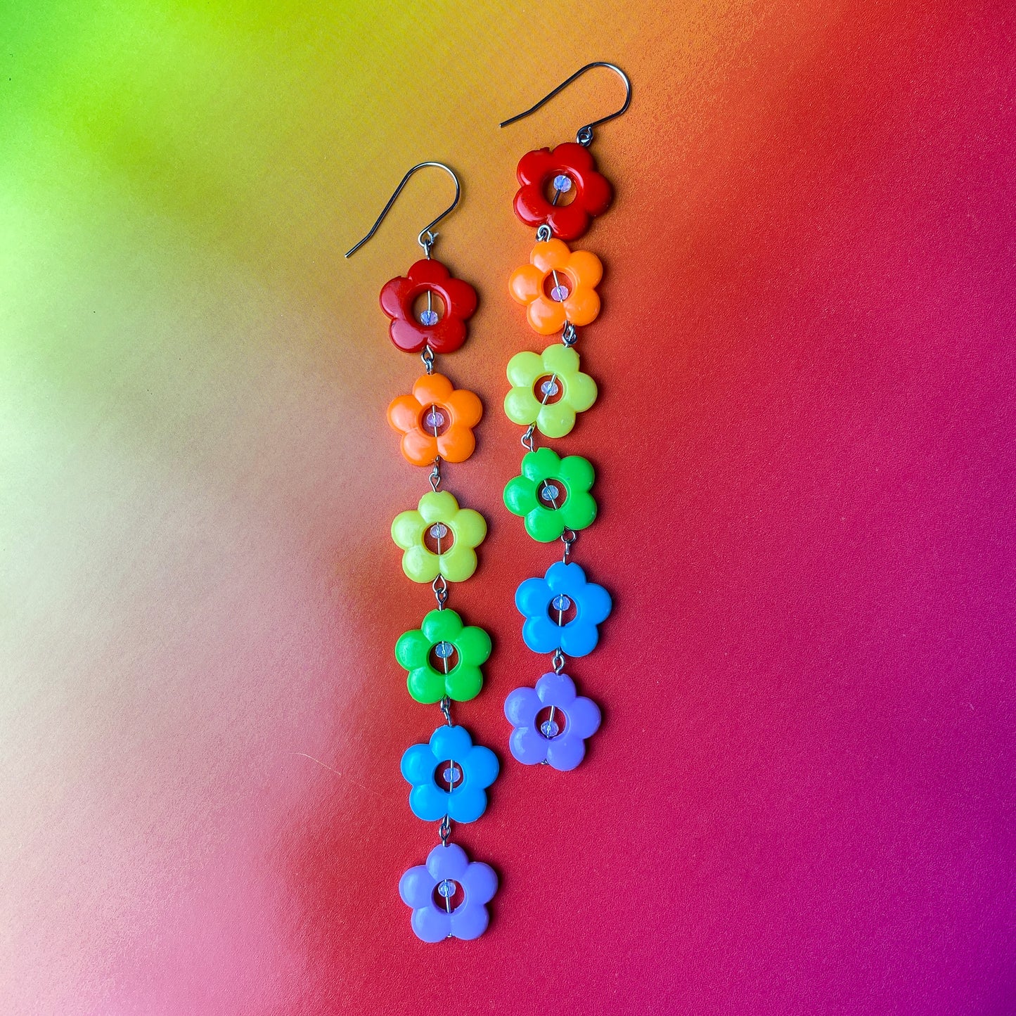 Opaque Flower Rainbow Earrings