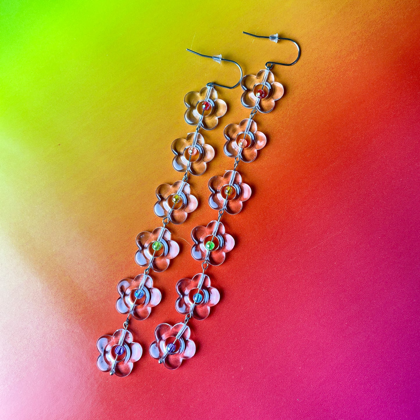 Clear Flower Rainbow Earrings