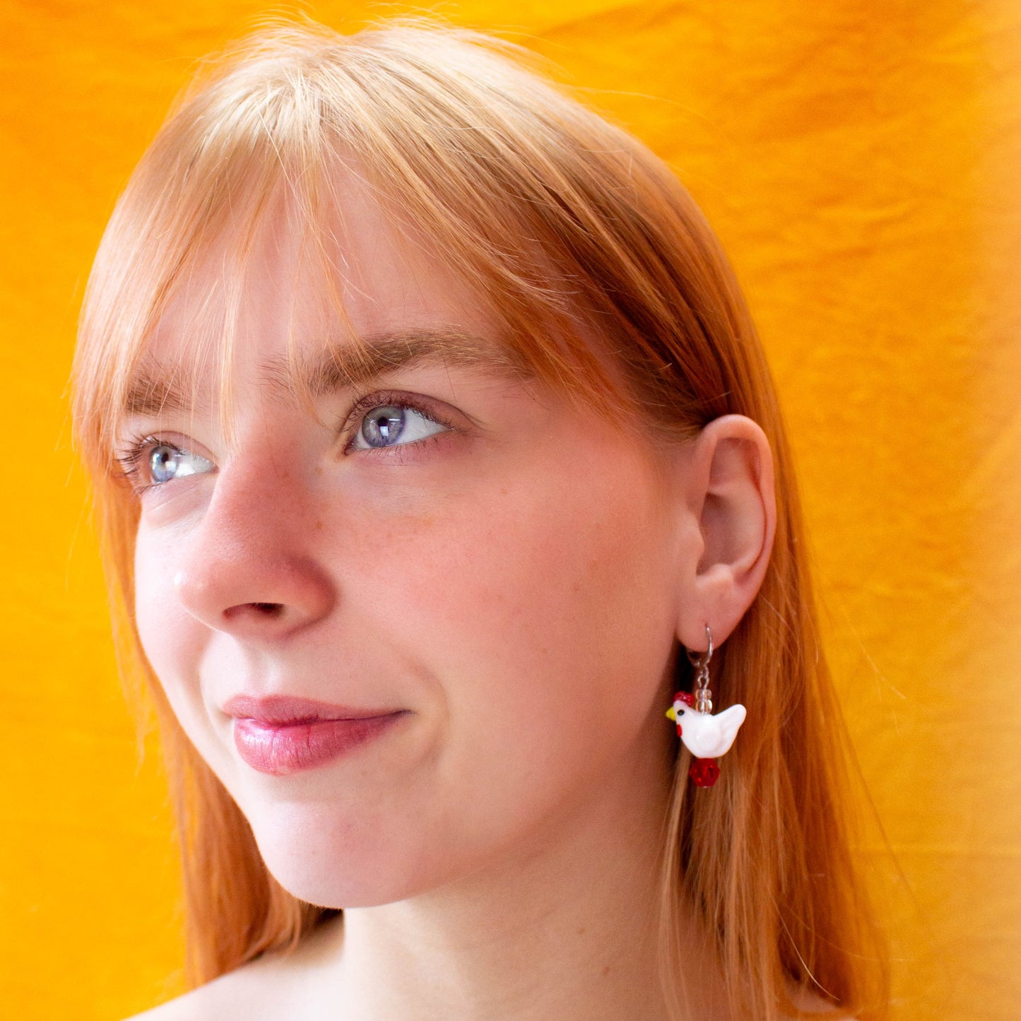 Glass Beaded Chicken Earrings