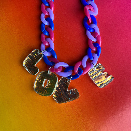 Blue/Pink/Purple "Love" Necklace