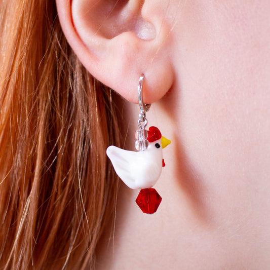 Glass Beaded Chicken Earrings