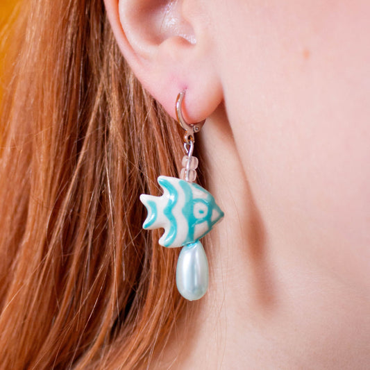 Glass Beaded Blue Fishy Friend Earrings