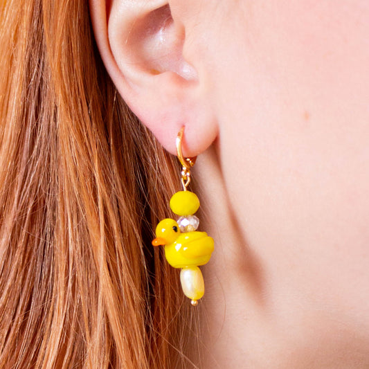 Glass Beaded Yellow Ducky Earrings