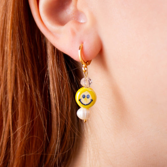 Glass Beaded Smiley Face Earrings