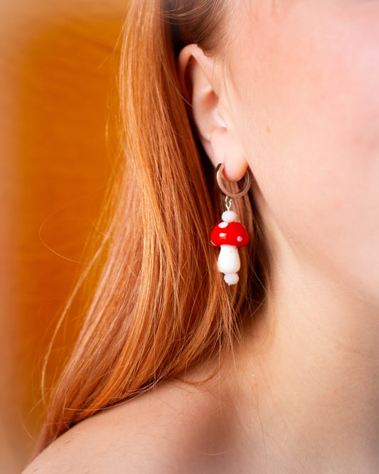 Glass Beaded Mushroom Earrings