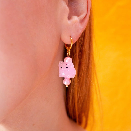 Glass Beaded Precious Pink Pig Earrings