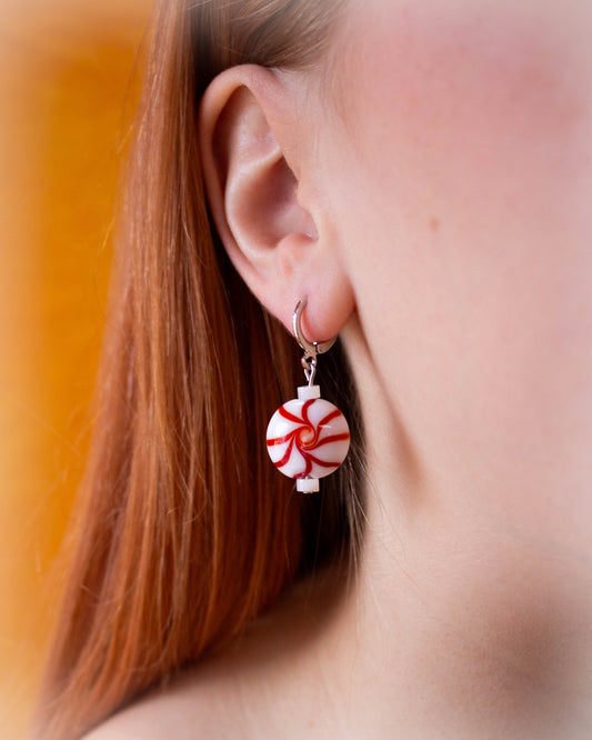 Glass Beaded Peppermint Candy Earrings