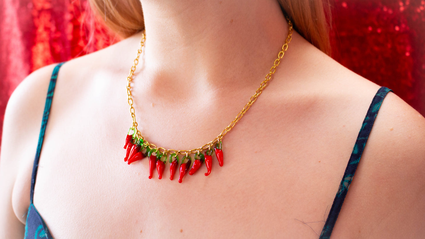 Glass Beaded Chili Pepper Necklace