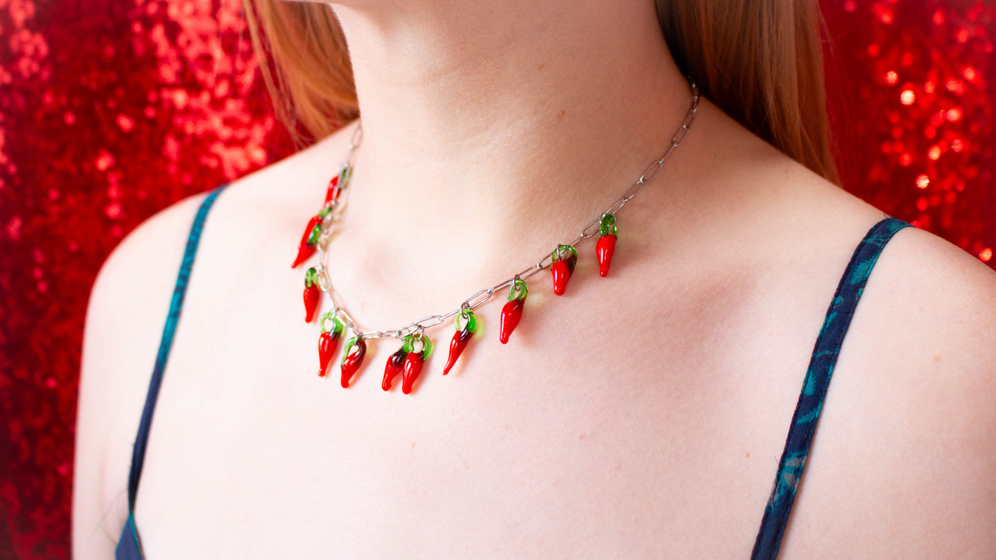 Glass Beaded Chili Pepper Necklace