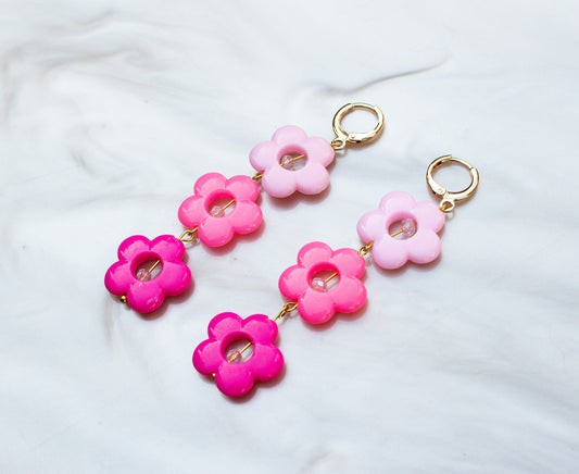 Raspberry Flower Dangle Earrings