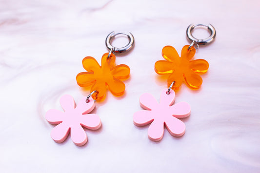Pink/Orange Retro Flower Earrings