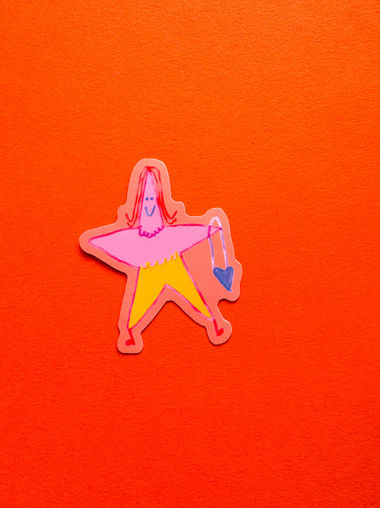 Pink Star Girl Vinyl Sticker