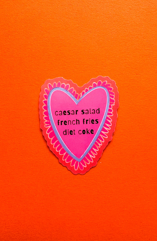 Caesar Salad, Fries and Diet Coke Heart Shape Vinyl Sticker