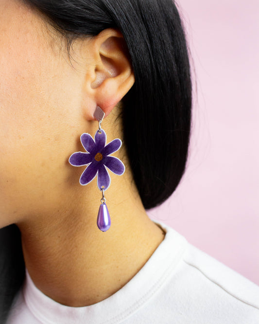 Purple Daisy Drop Earrings