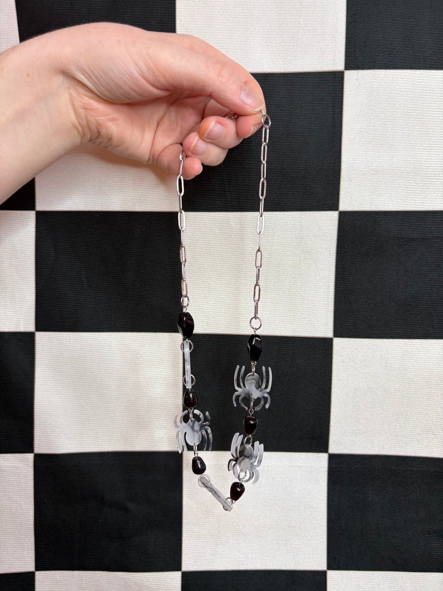 Crawling Back to You Statement Acrylic Beaded Spider Necklace