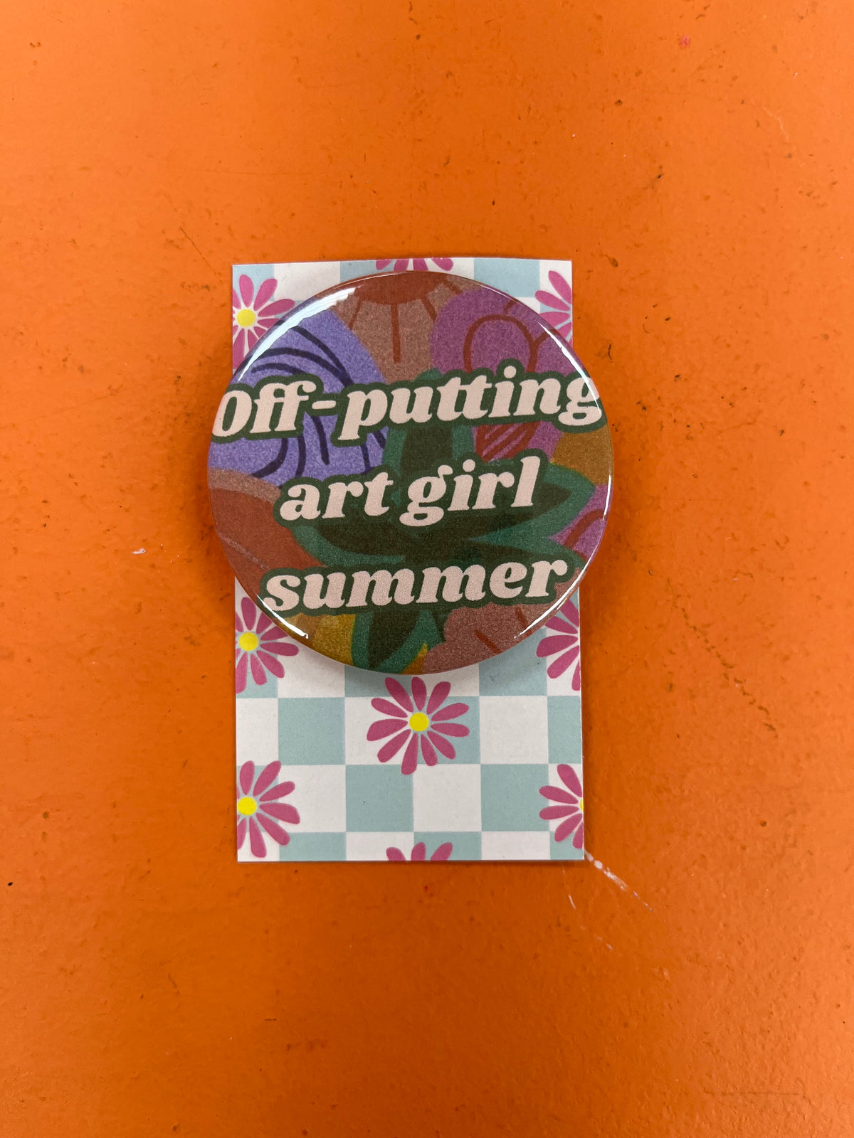 Off-Putting Art Girl Summer pin-back button