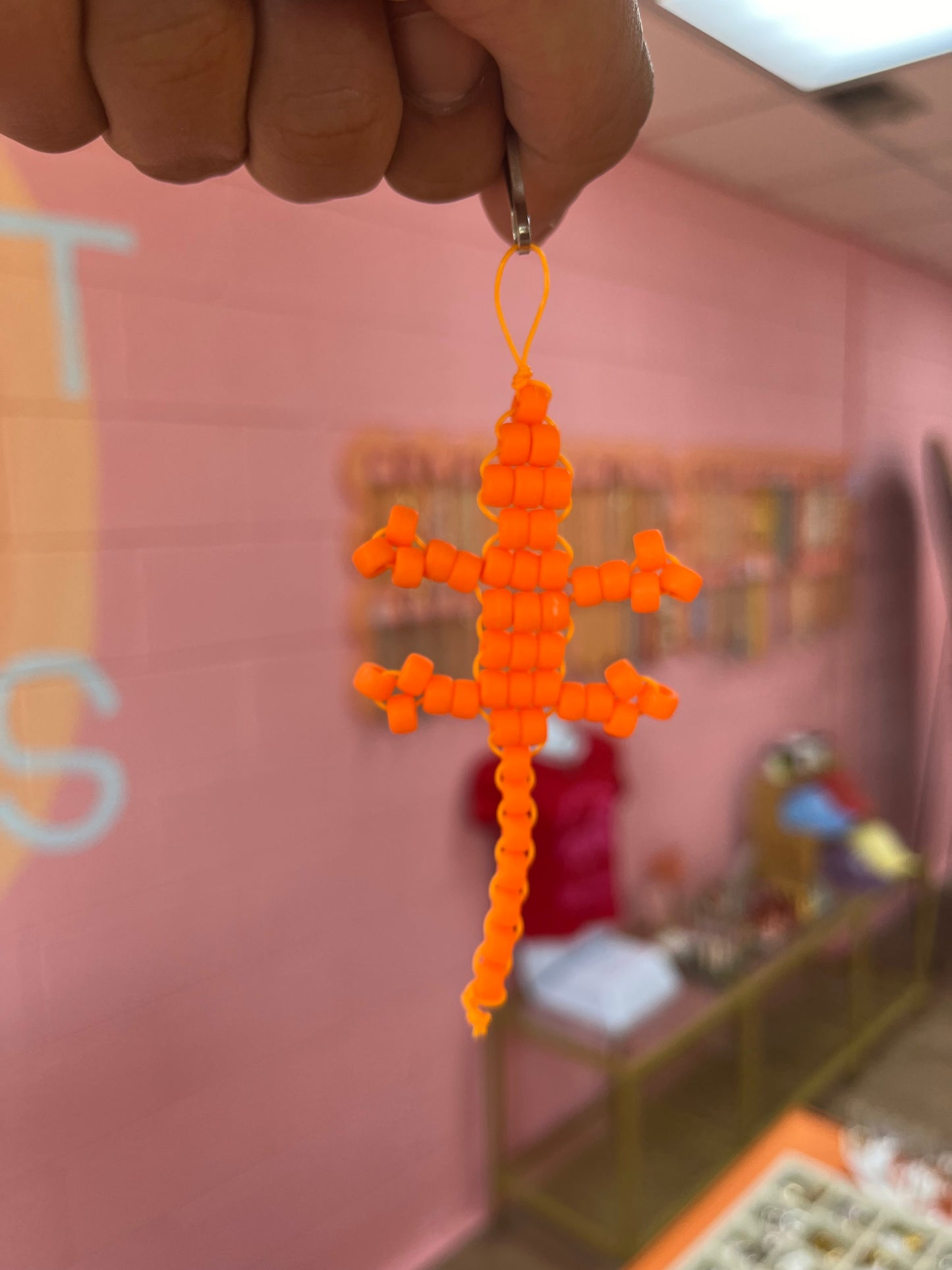 Neon Gecko Beaded Keychain