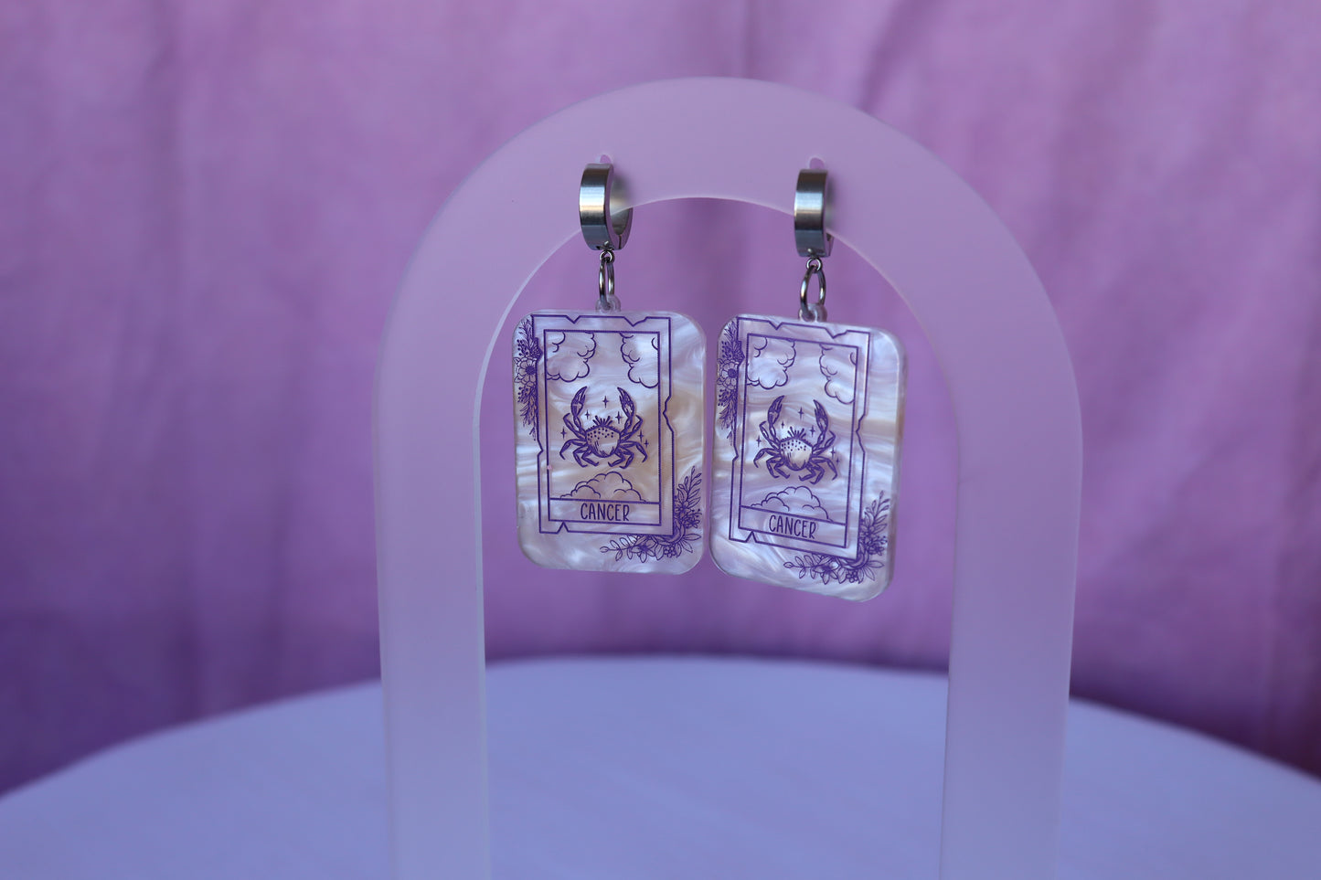 Purple Marble Zodiac Earrings