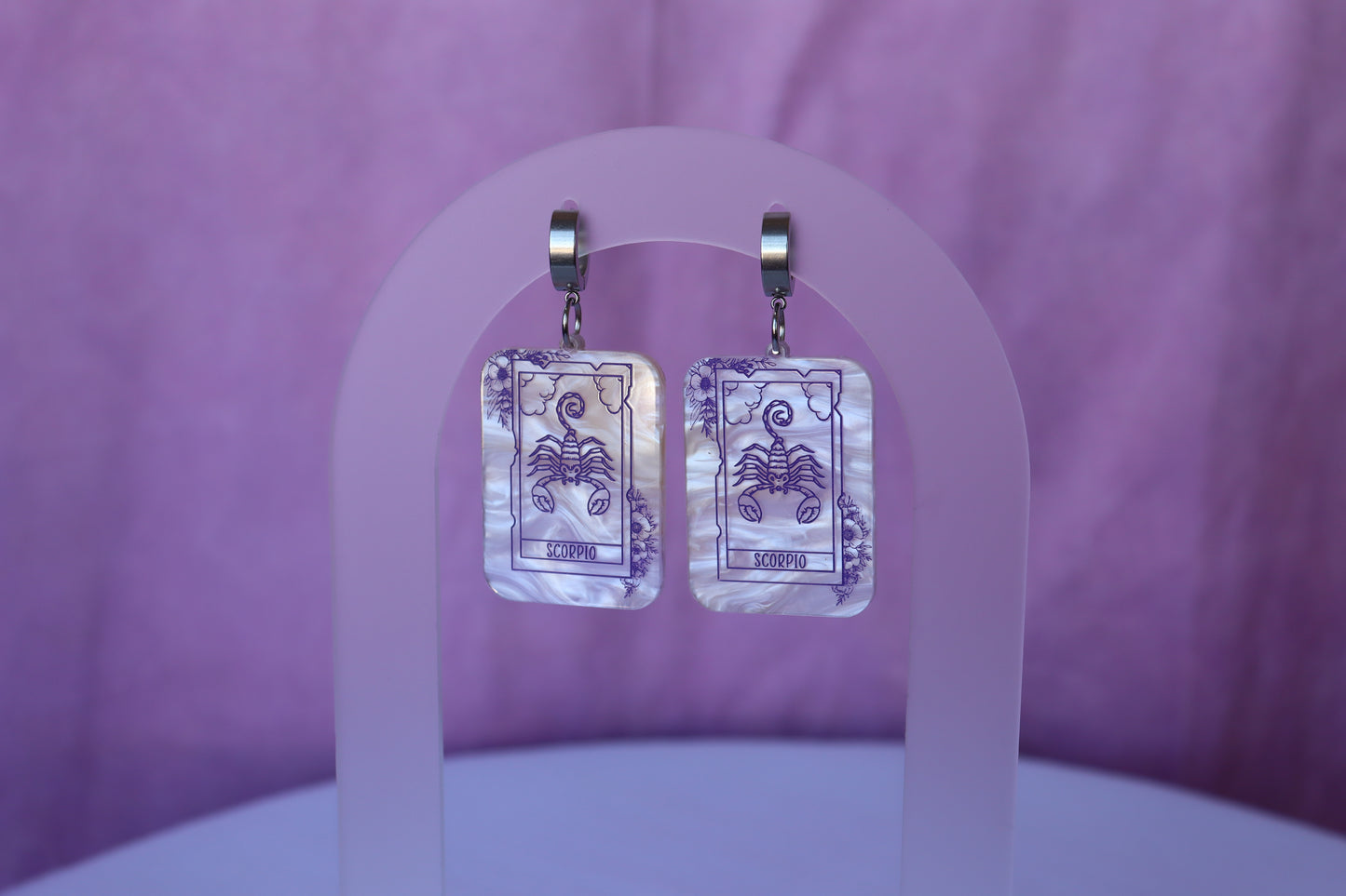 Purple Marble Zodiac Earrings