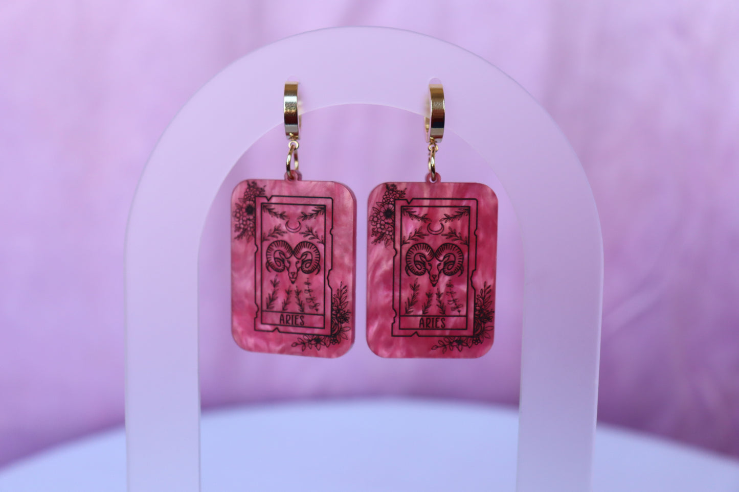 Pink Marble Zodiac Earrings