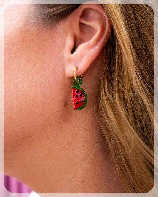Glass Watermelon Titanium Charm Earrings