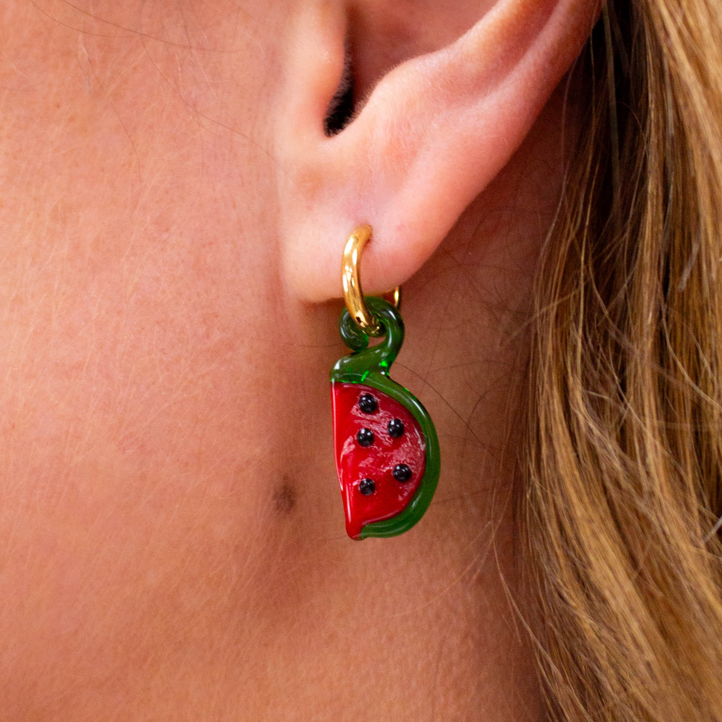 Glass Watermelon Titanium Charm Earrings