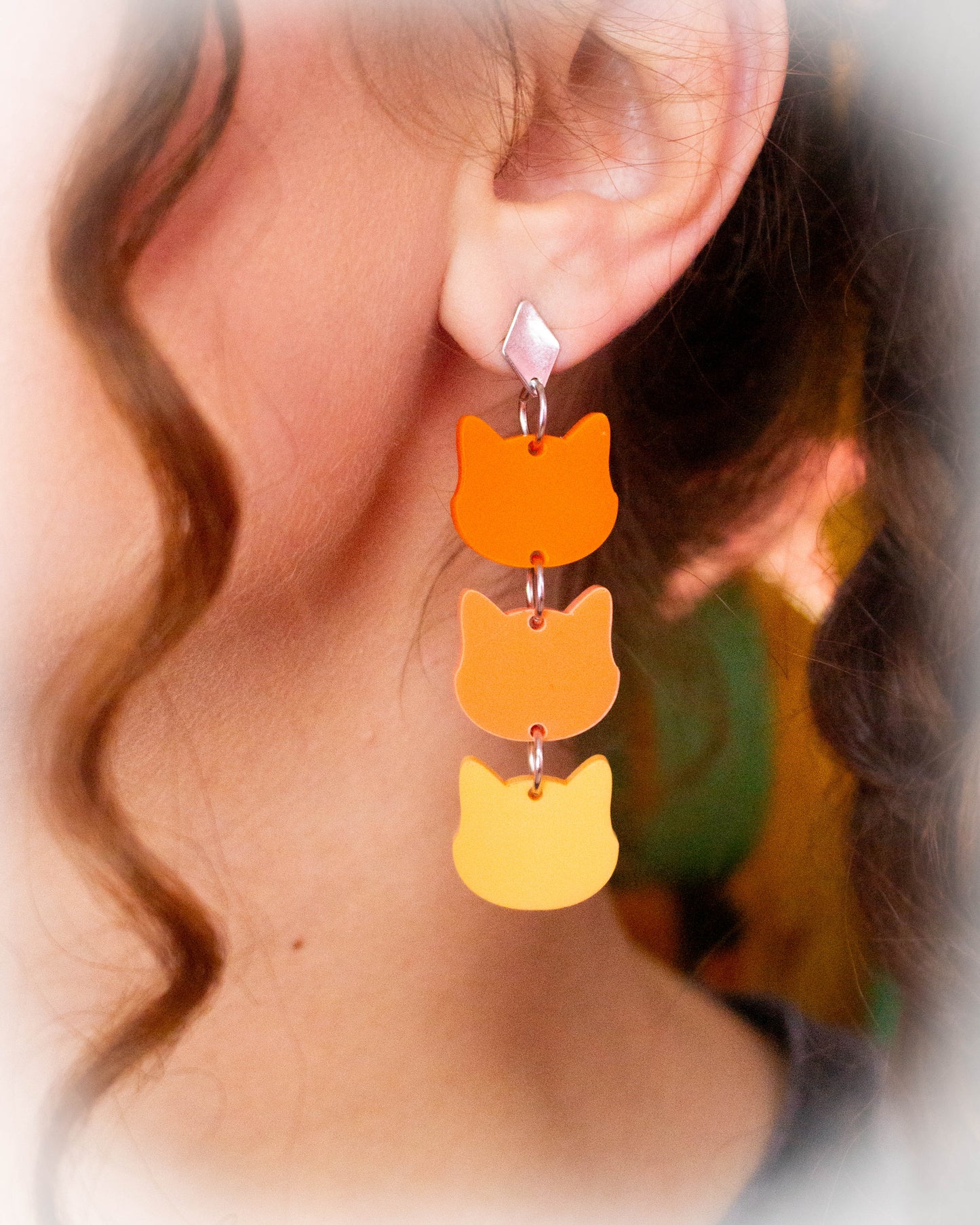 Cat Pink and Orange Sunrise Dangle Earrings