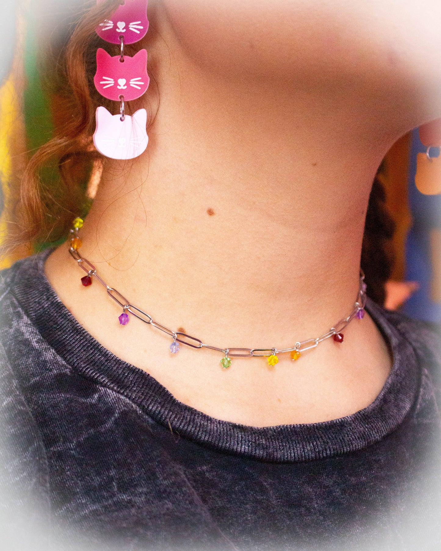 Cat Pink and Orange Sunrise Dangle Earrings