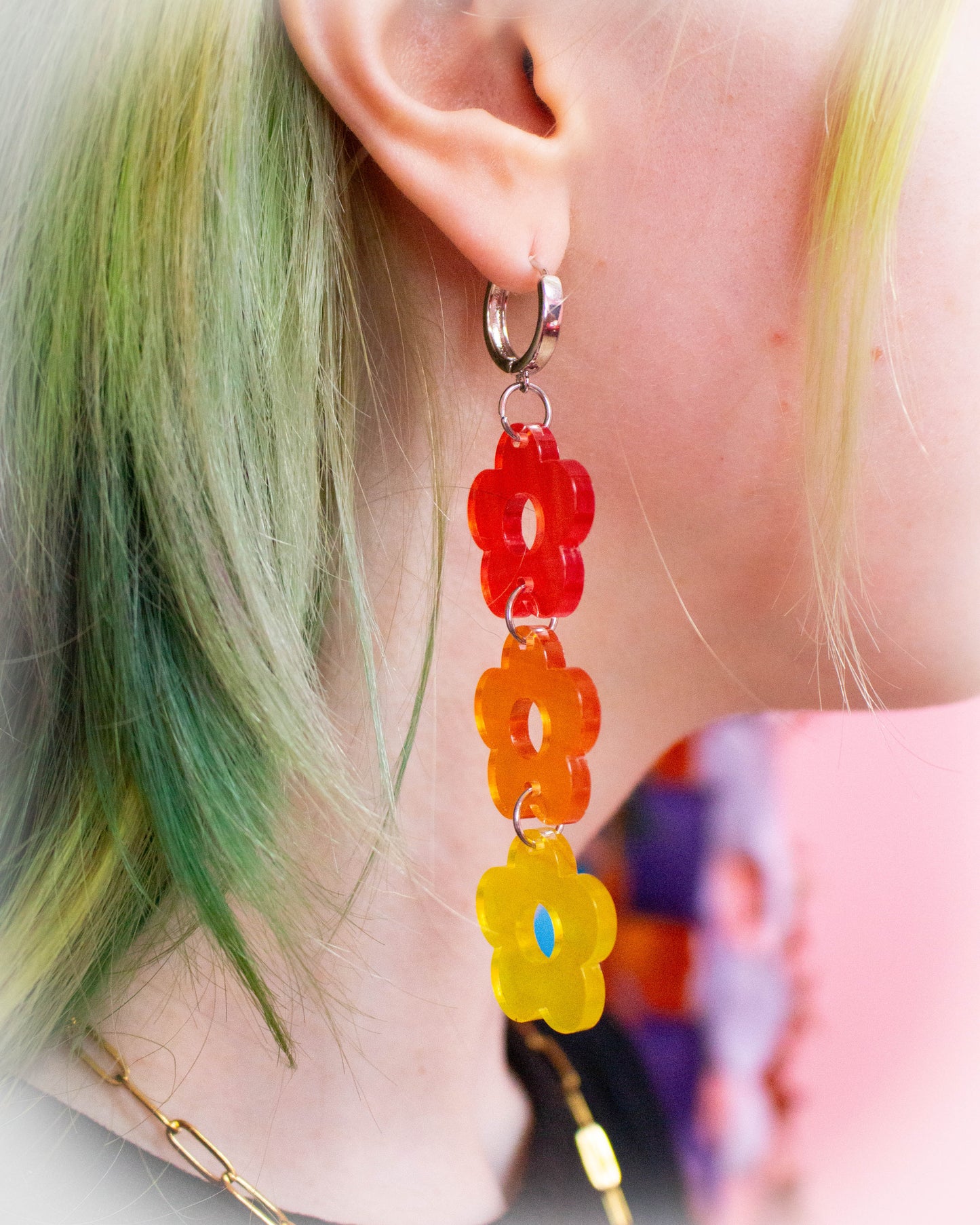 Over The Rainbow Flower Dangle Earrings