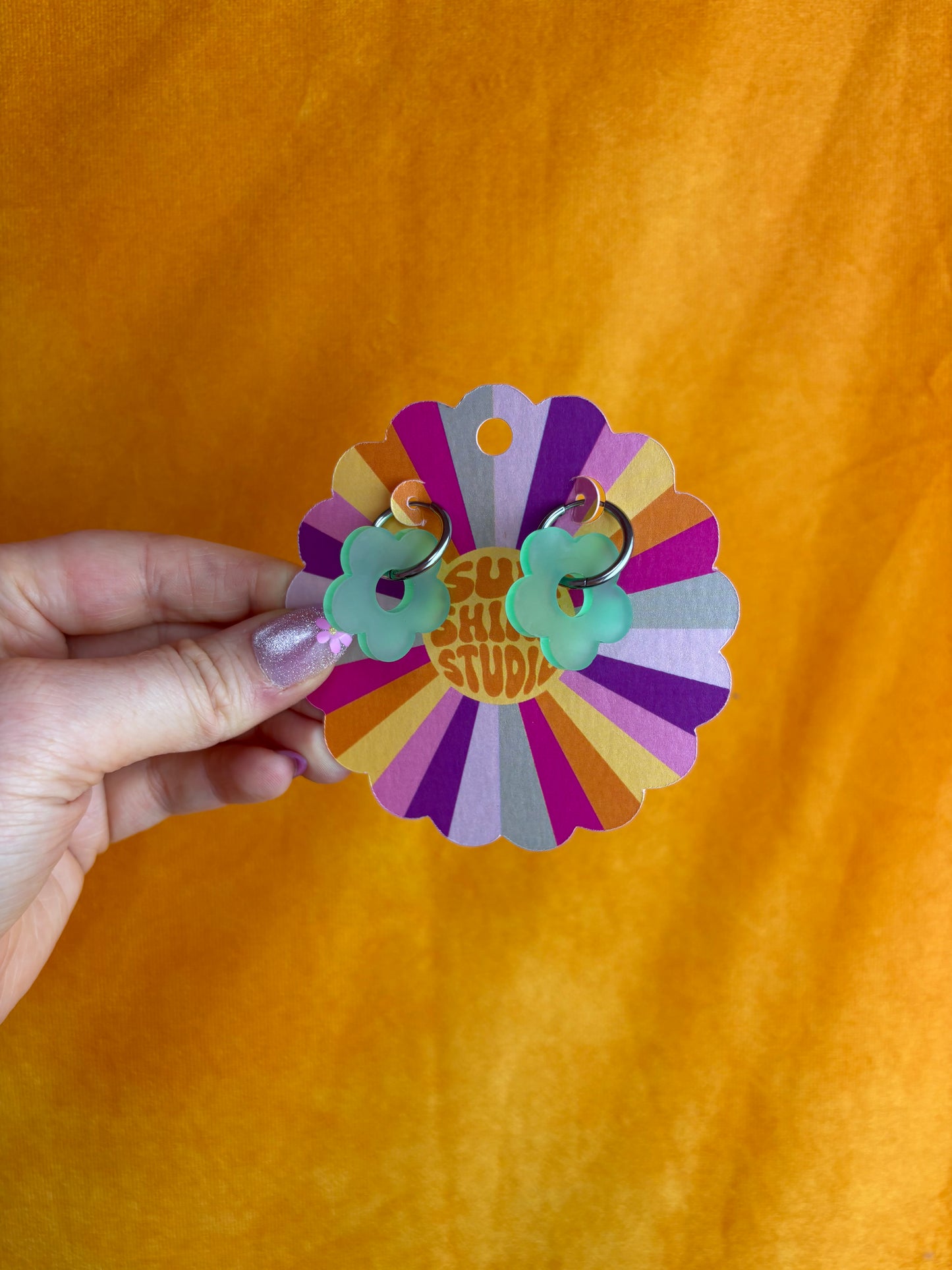 Colorful Flower Charm Titanium Earrings