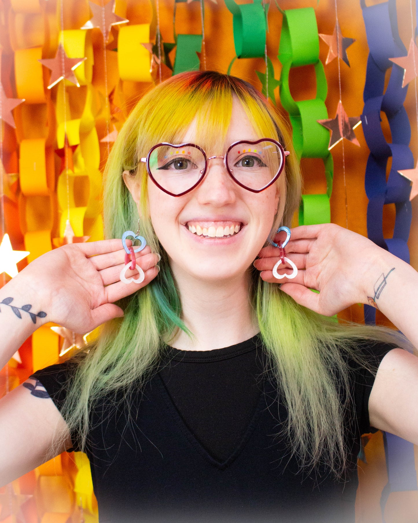 You're Safe With Me-Connected Cotton Candy Heart Earrings