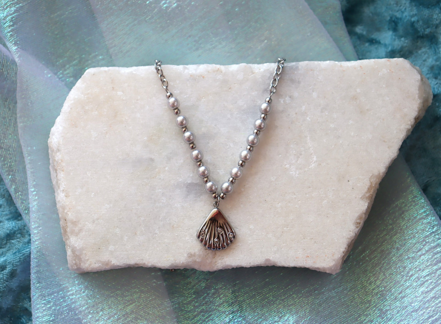 Pearl Sparkly Shell Titanium Necklace