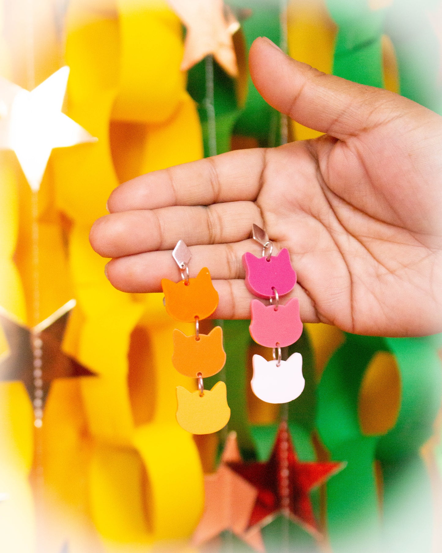Cat Pink and Orange Sunrise Dangle Earrings