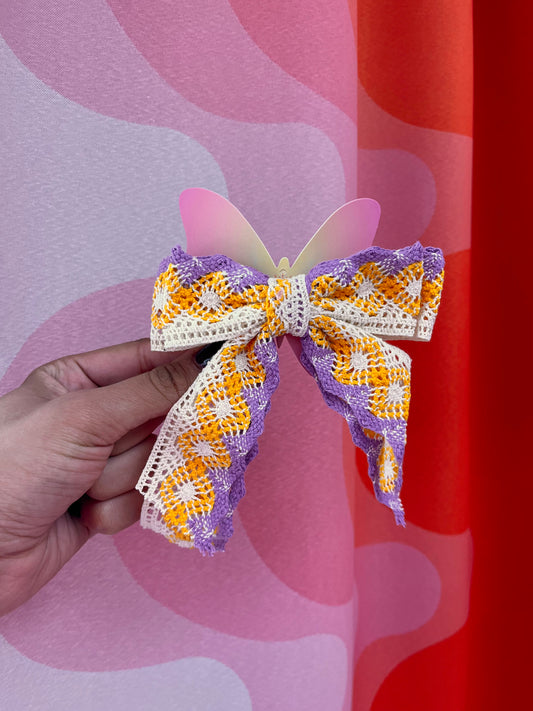 Crochet Lace Hair Bow Clip