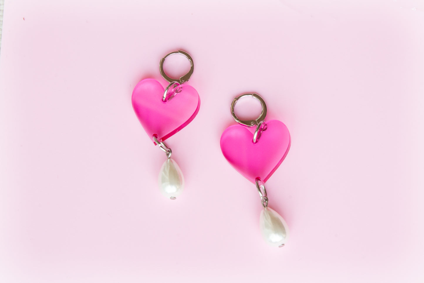 Acrylic Heart Pearl Drop Earrings