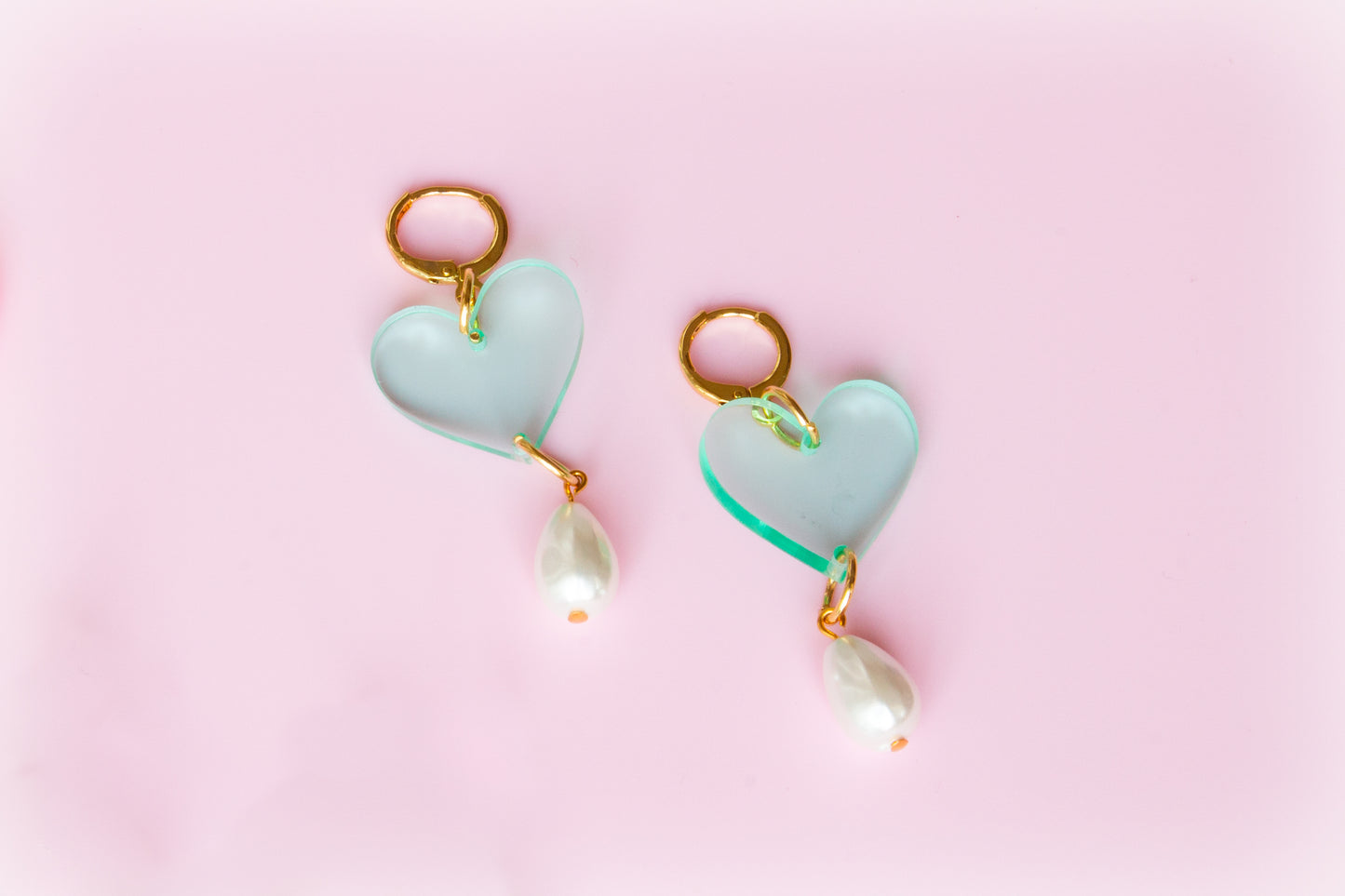 Acrylic Heart Pearl Drop Earrings