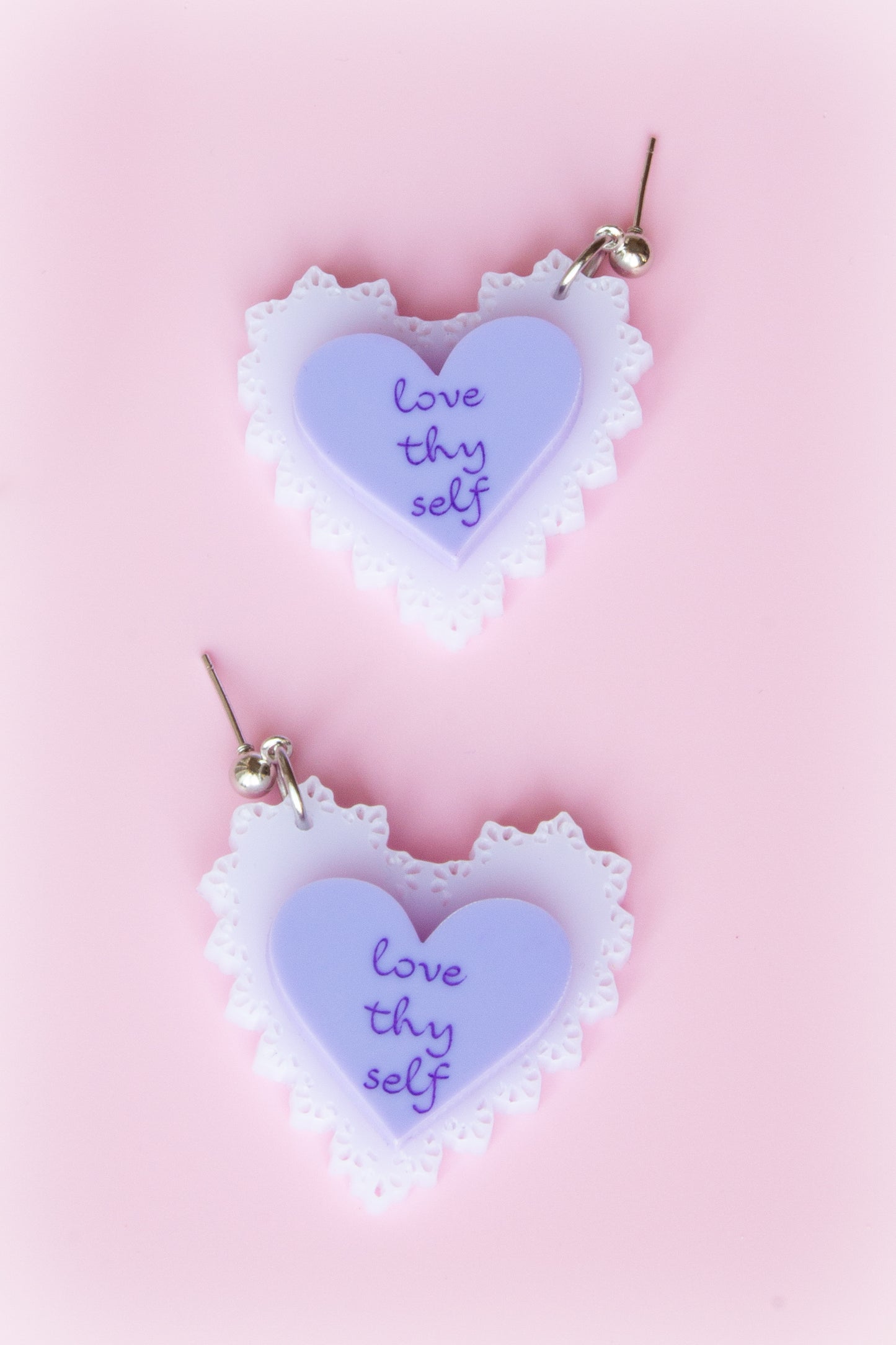 "Love Thy Self" Heart Earrings