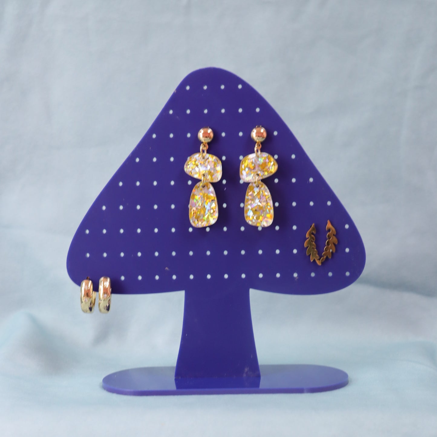 Frosted Navy Mushroom Earring Display