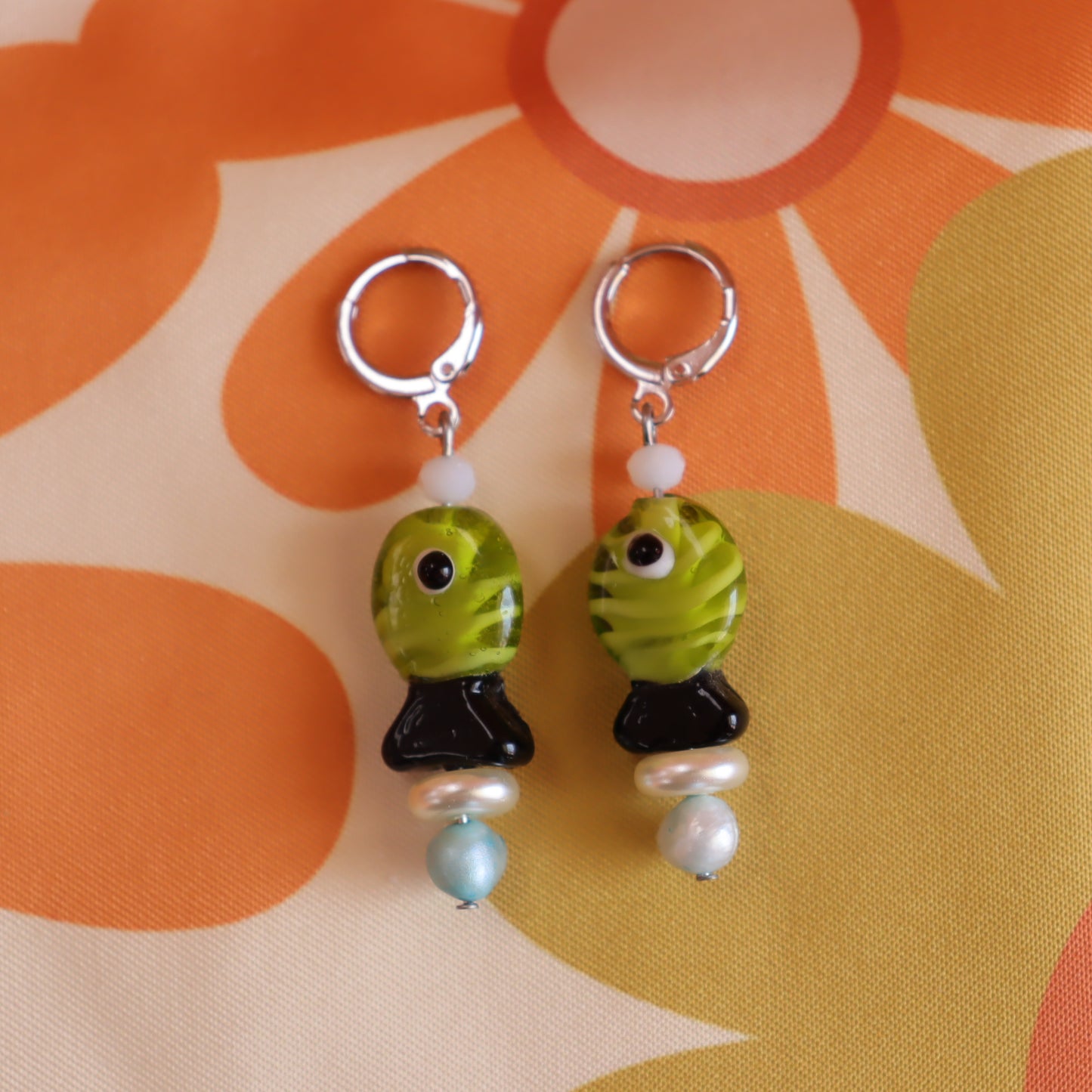 Glass Green Fish Earrings