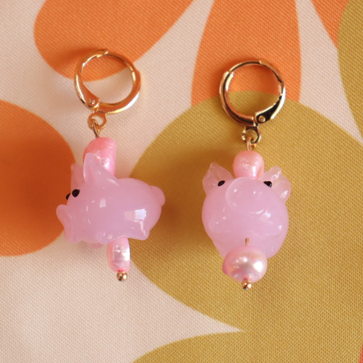 Glass Beaded Precious Pink Pig Earrings