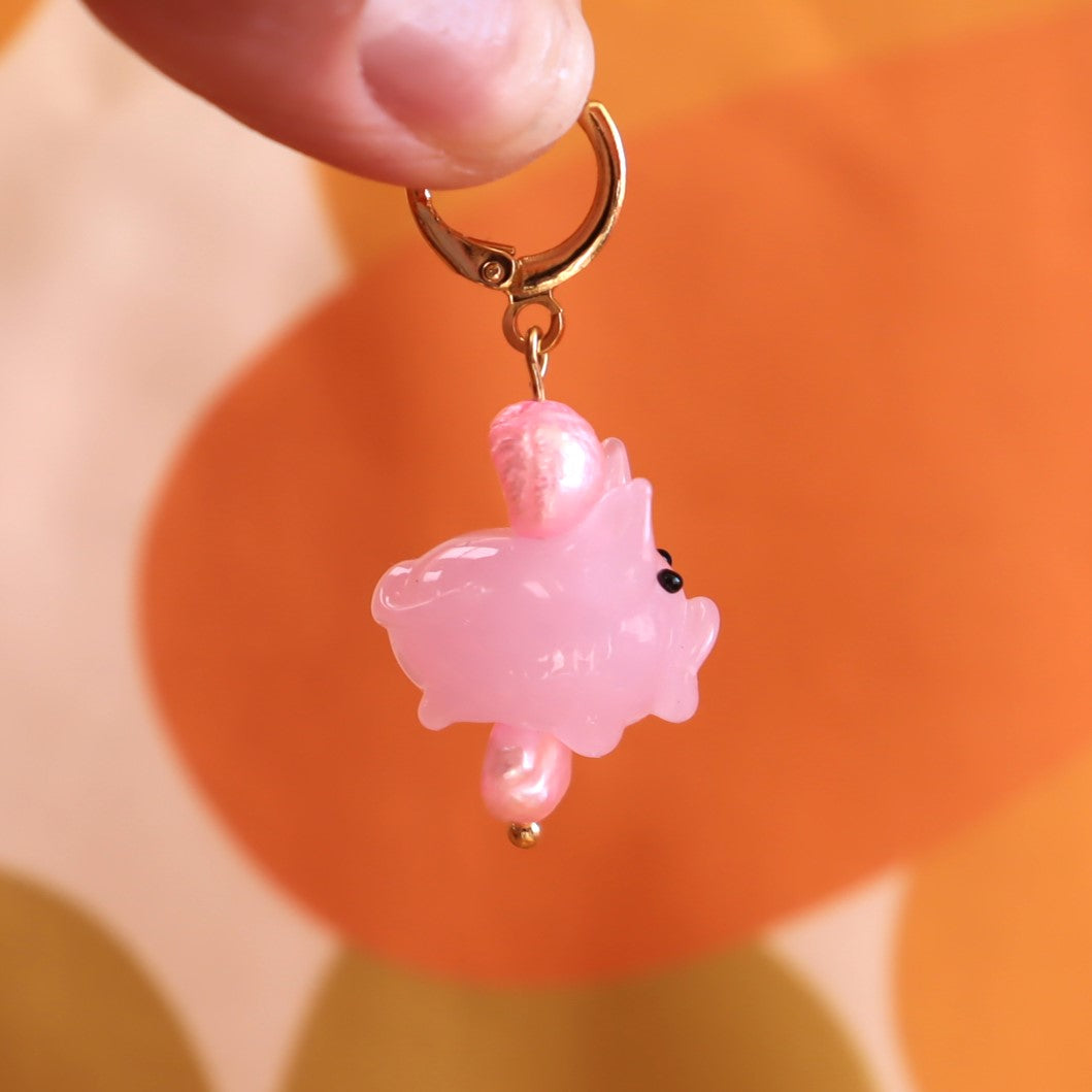 Glass Beaded Precious Pink Pig Earrings