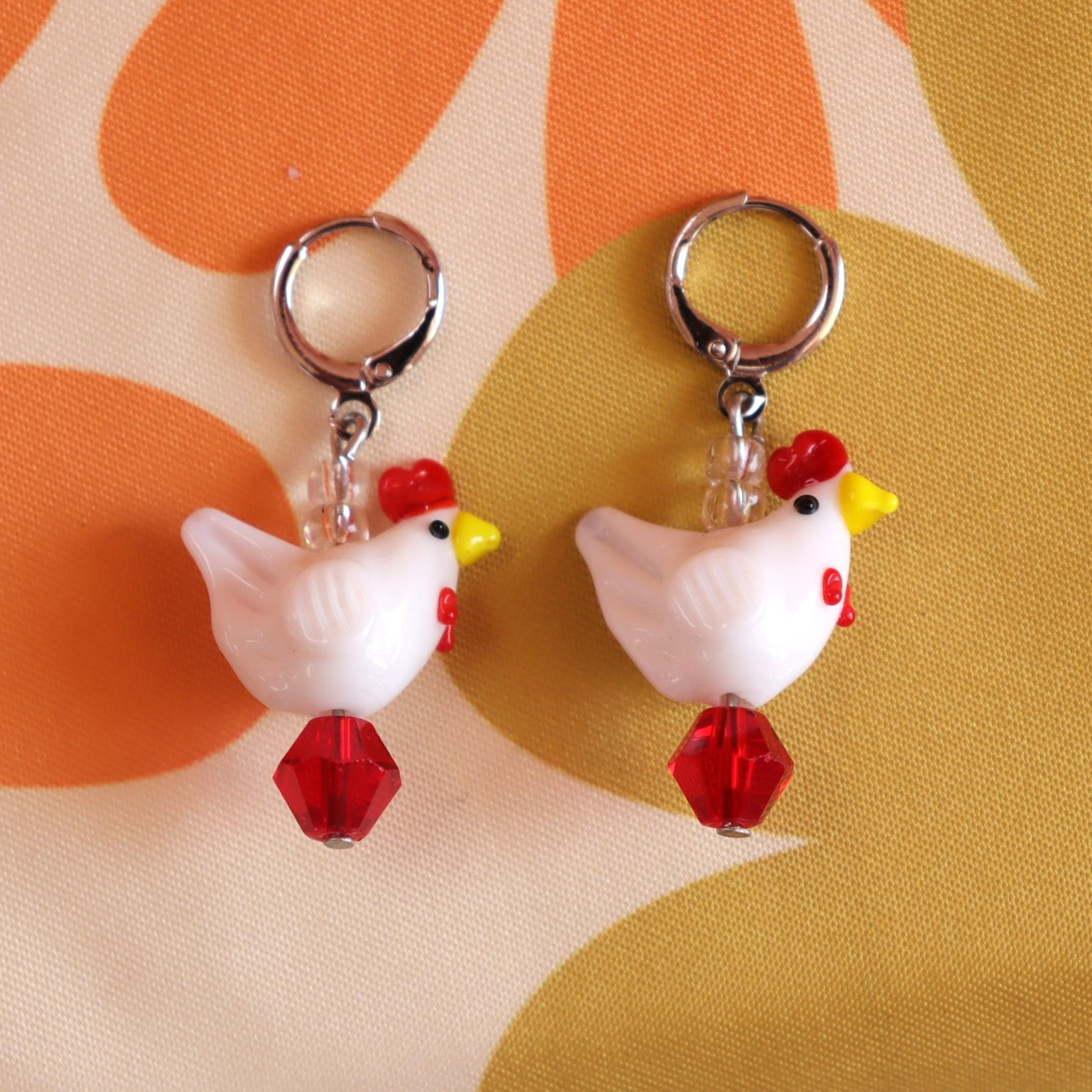 Glass Beaded Chicken Earrings