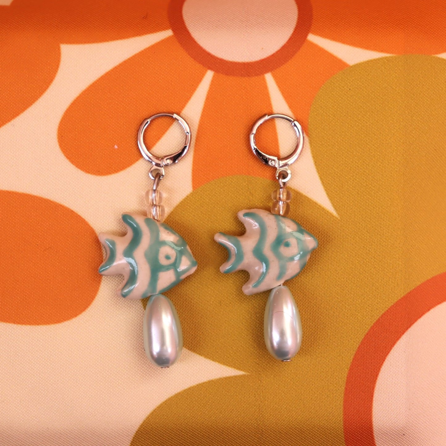 Glass Beaded Blue Fishy Friend Earrings