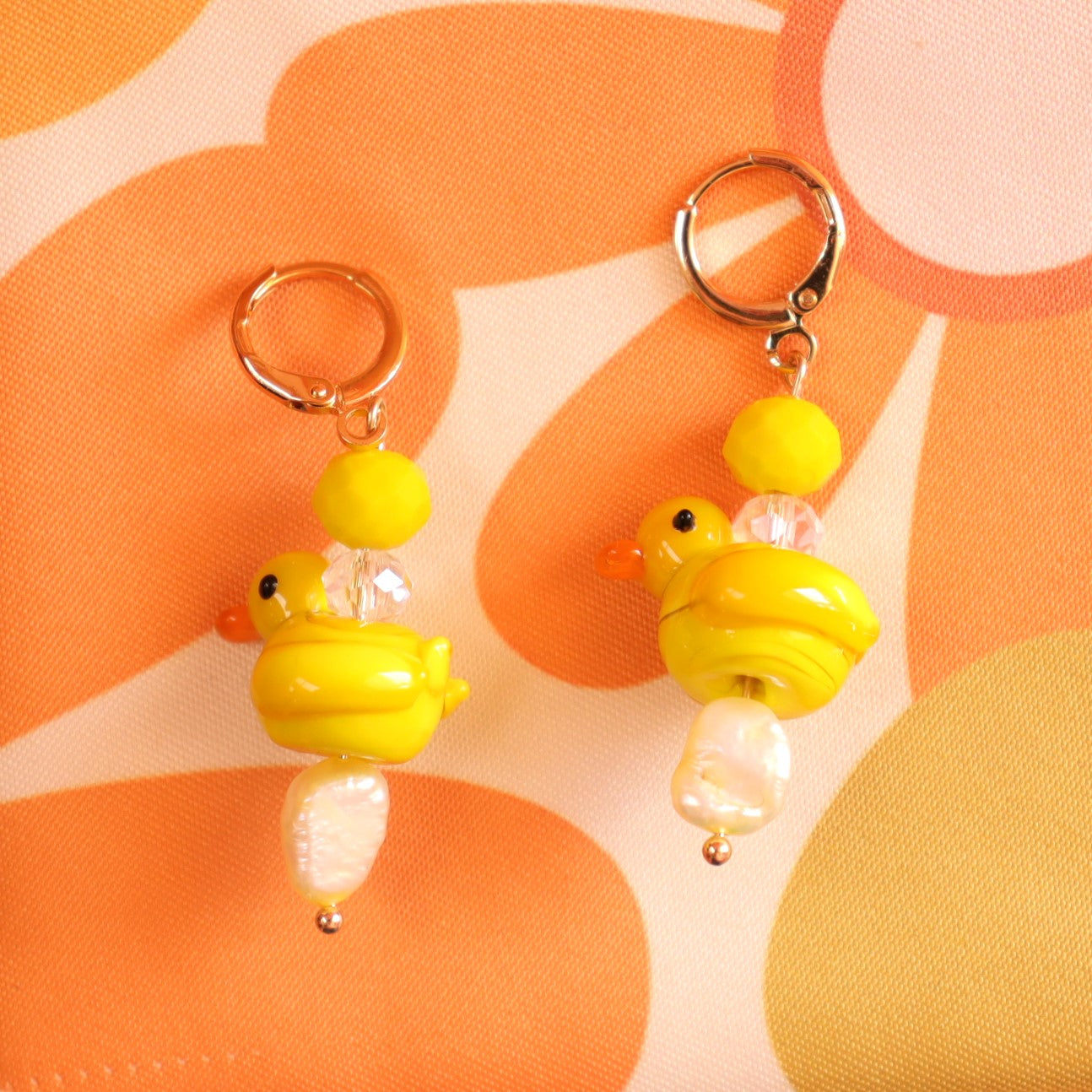 Glass Beaded Yellow Ducky Earrings