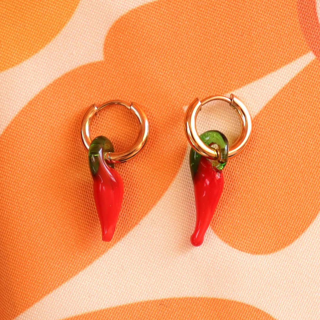 Glass Beaded Chili Pepper Earrings 2-in-1 pair