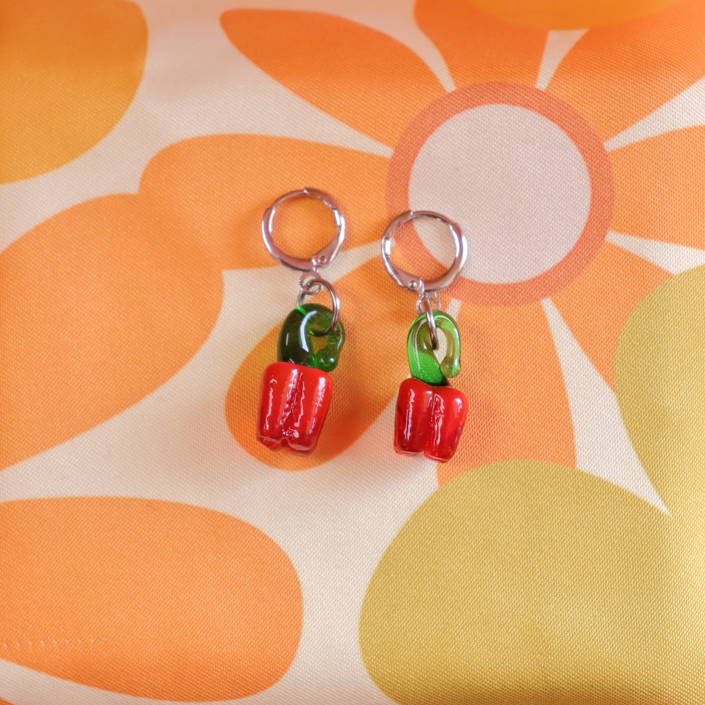 Glass Red Bell Pepper Charm Earrings