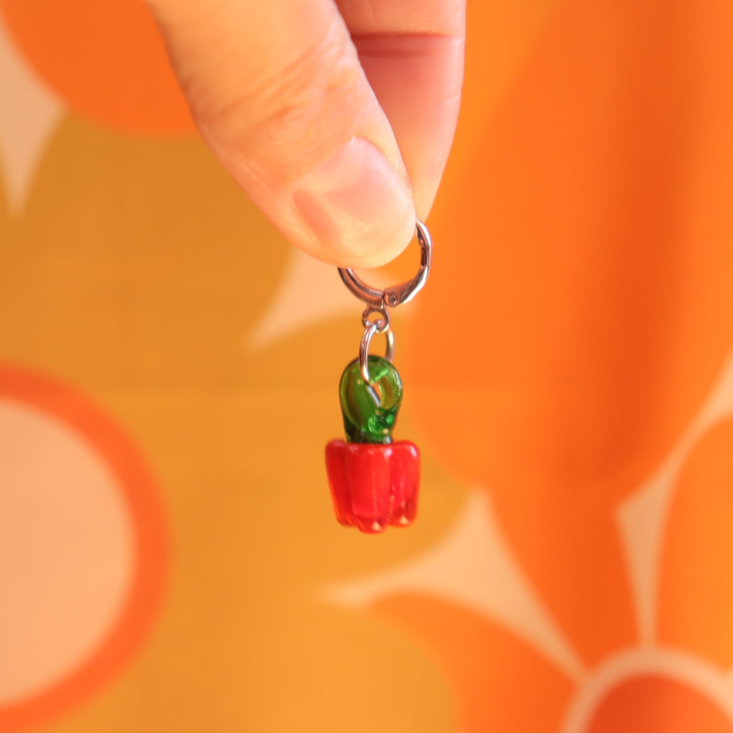 Glass Red Bell Pepper Charm Earrings