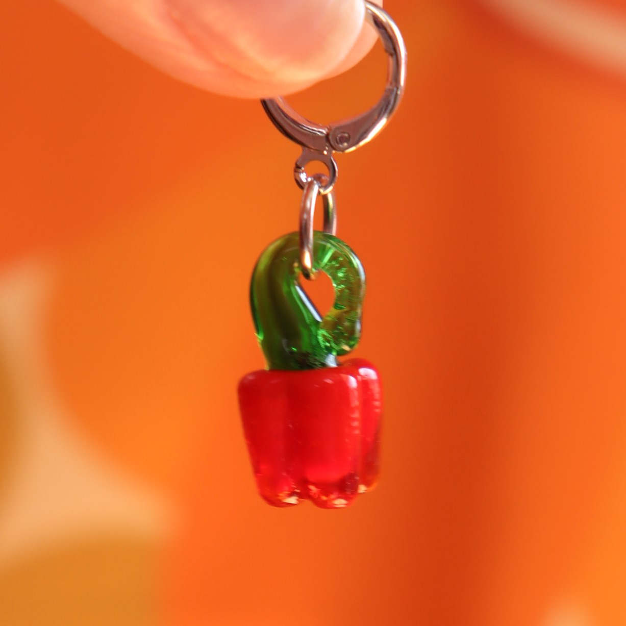 Glass Red Bell Pepper Charm Earrings