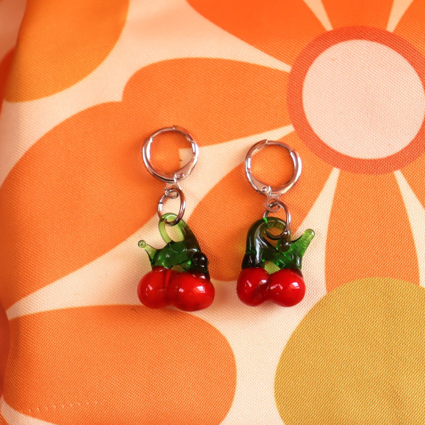 Glass Cherry Charm Earrings